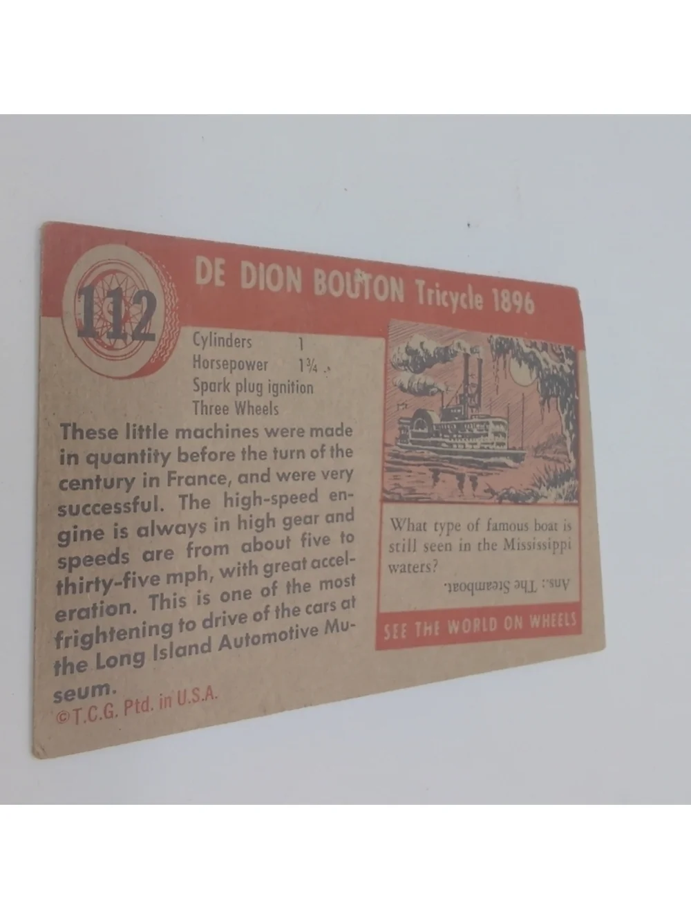 1954 Topps Card Set 3 Long Island Car Museum, Vespa, De Dion Bouton Trike
